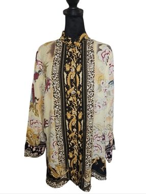 Citron "Dragon And Clouds" Cream Silk Button-down Art-to-Wear Tunic M